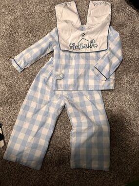 Classic Light Blue Gingham Toddler Christmas Set